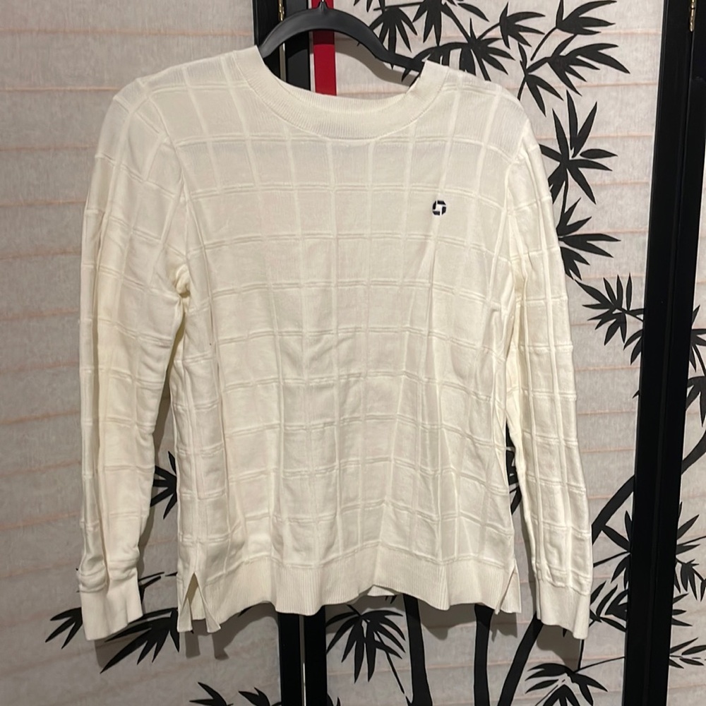 Chase Bank cream square knit sweater